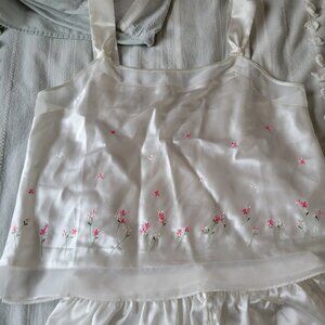 The Pajamagram Co. White Floral Embroidered Silky PJ Set XL | Cottagecore Coquet